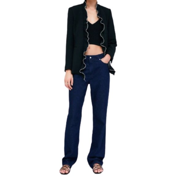 Zara Blazer with Contrast Piping in Black with White - Picture 1 of 8